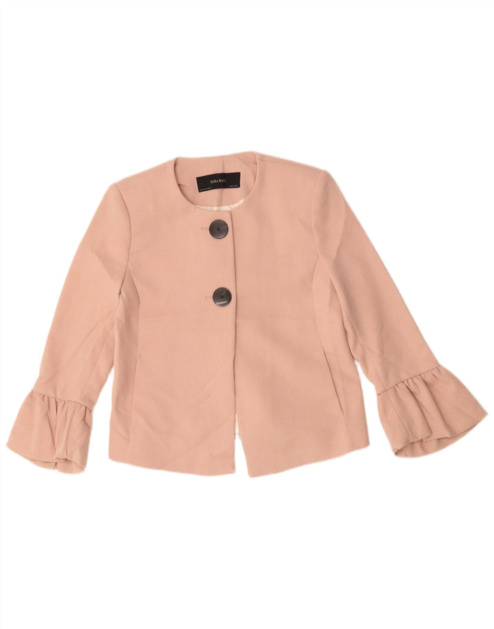 Zara Womens Crop 2 Button Blazer Jacket UK 10 Small Pink Polyester