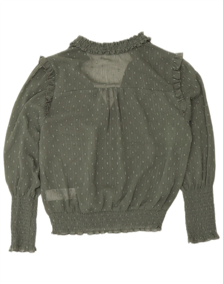 Oasis Womens Long Sleeve Blouse Top UK 8 Small Khaki Spotted Polyester