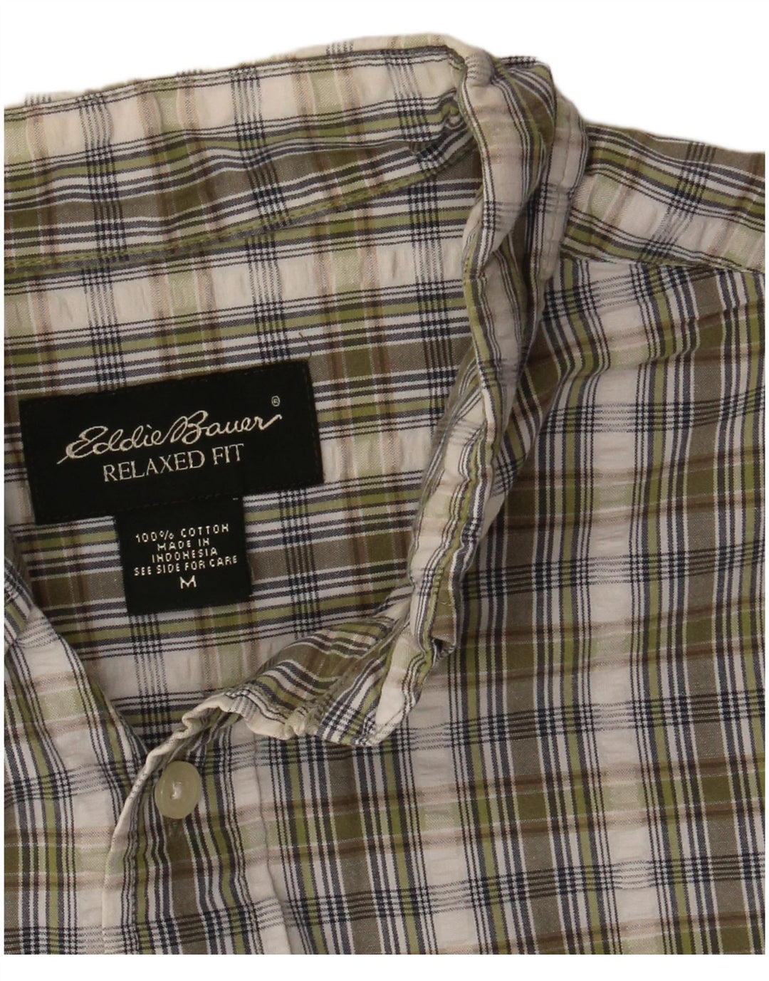 Eddie Bauer Mens Relaxed Fit Short Sleeve Shirt Medium Green Check Cotton