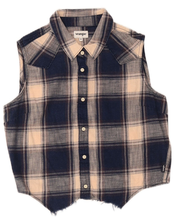 Wrangler Womens Crop Shirt Blouse UK 14 Medium Blue Plaid Western