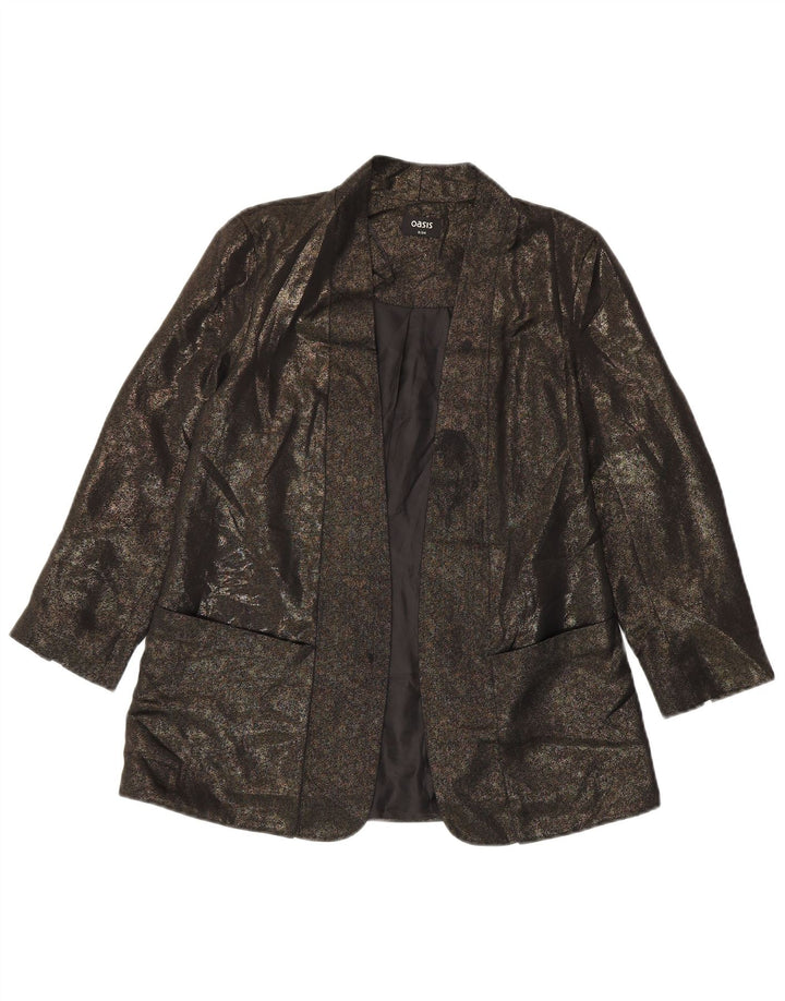 Oasis Womens 3/4 Sleeve Open Blazer Jacket UK 8 Small Khaki Polyester