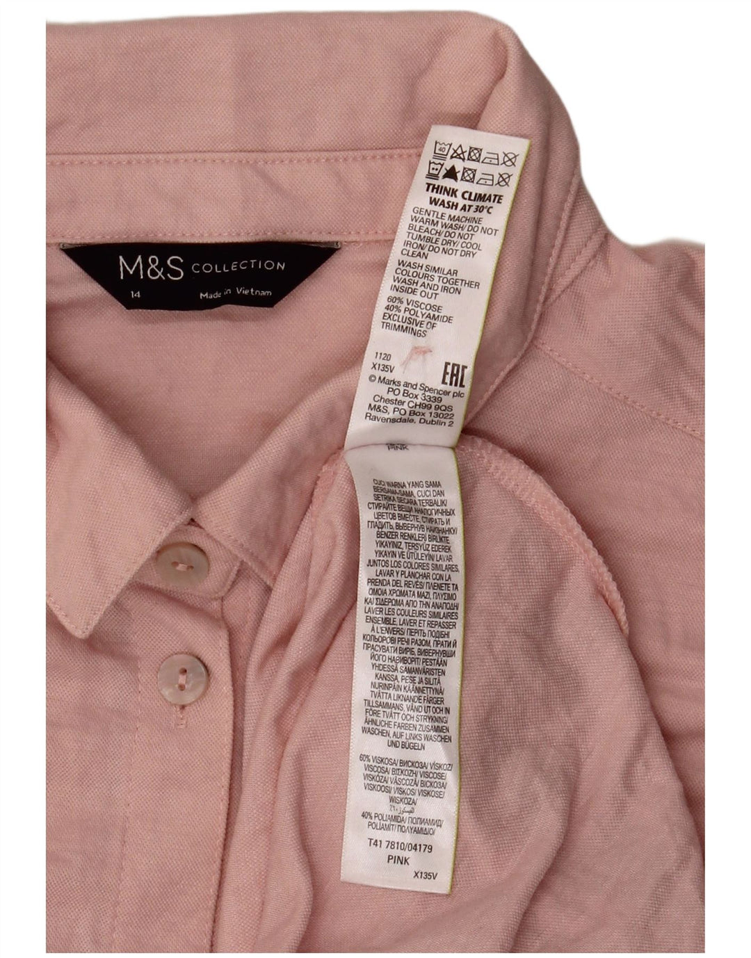Marks & Spencer Womens Short Sleeve Oversized Shirt UK 14 Large Pink