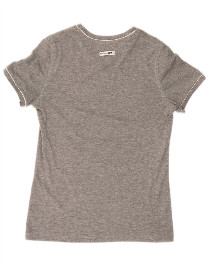 REEBOK Womens Graphic T-Shirt Top UK 14 Medium Grey Cotton