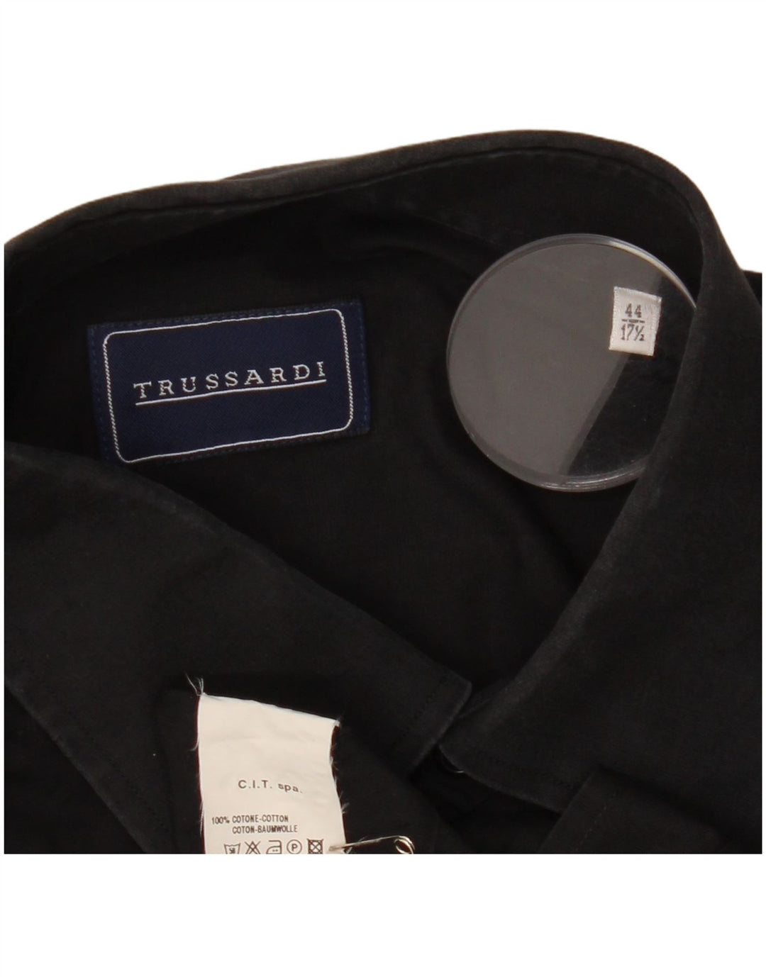 TRUSSARDI Mens Shirt Size 17 1/2 44 XL Black Cotton