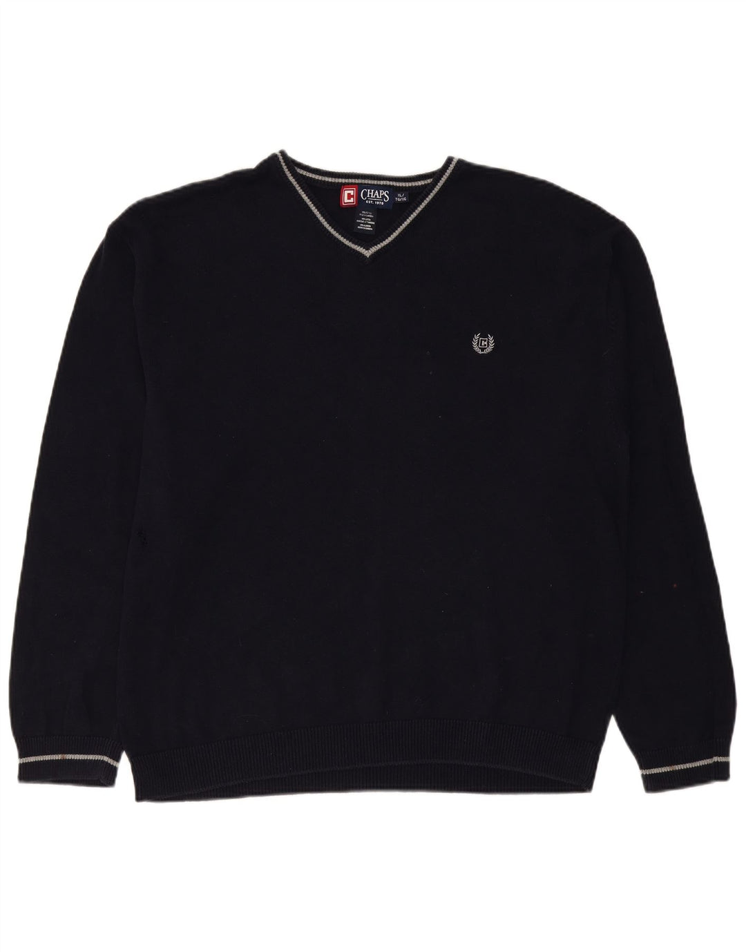 CHAPS Mens V-Neck Jumper Sweater XL Navy Blue Cotton