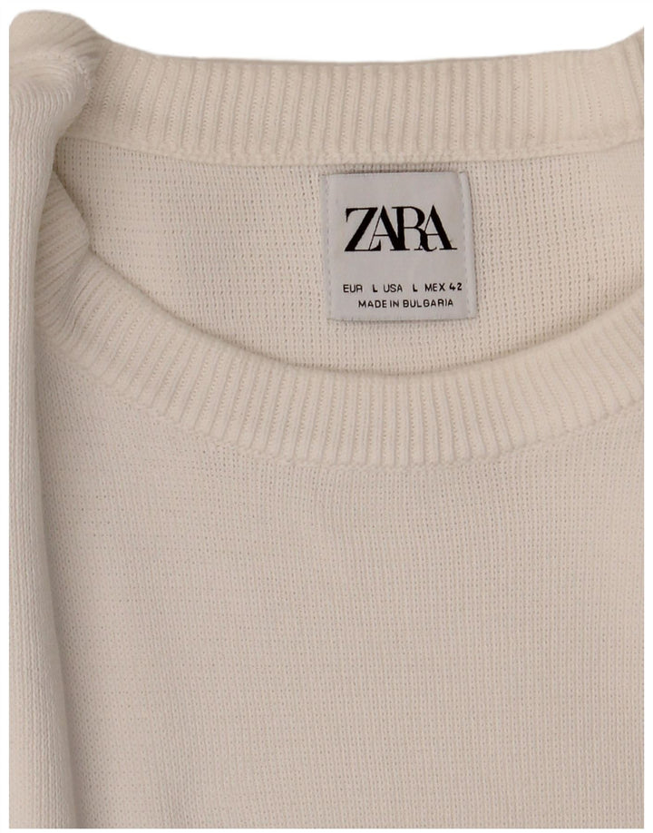 Zara Mens Crew Neck Jumper Sweater Large White