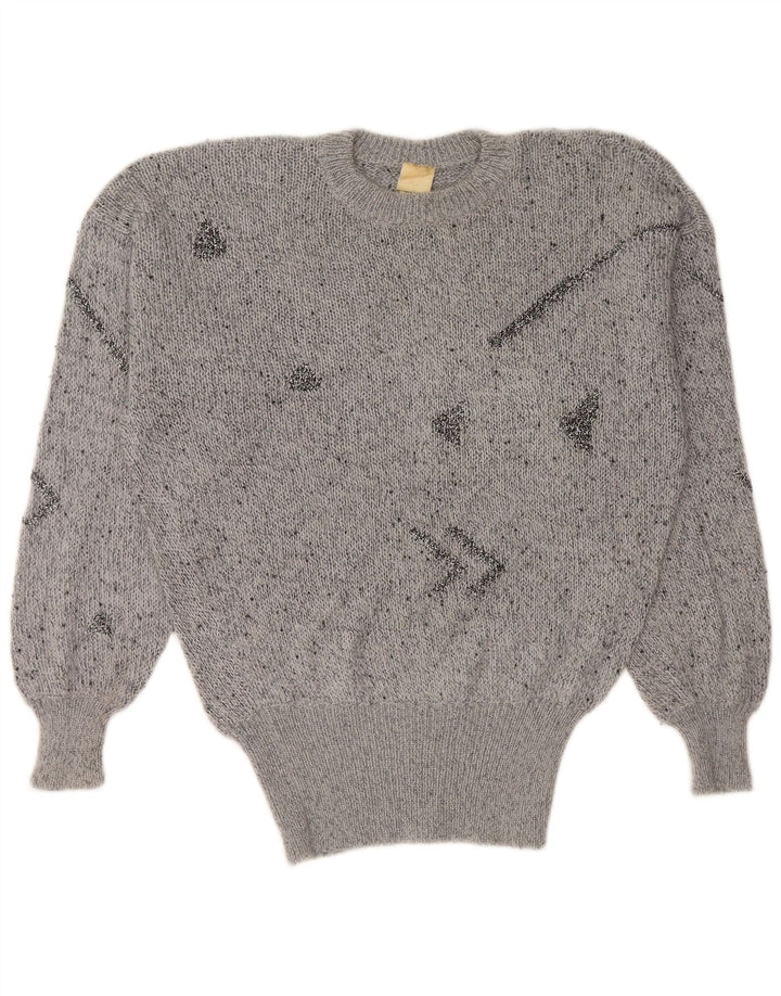 KRIZIA MAGLIA Womens Crew Neck Jumper Sweater UK 18 XL Grey Flecked Angora