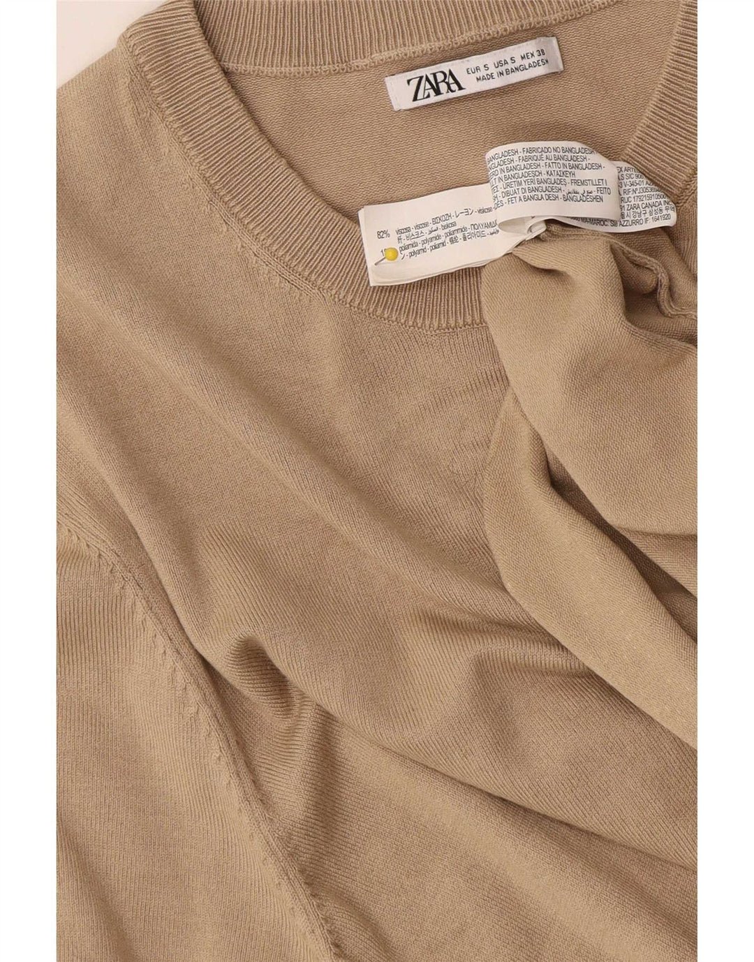 Zara Mens T-Shirt Top Small Beige Viscose