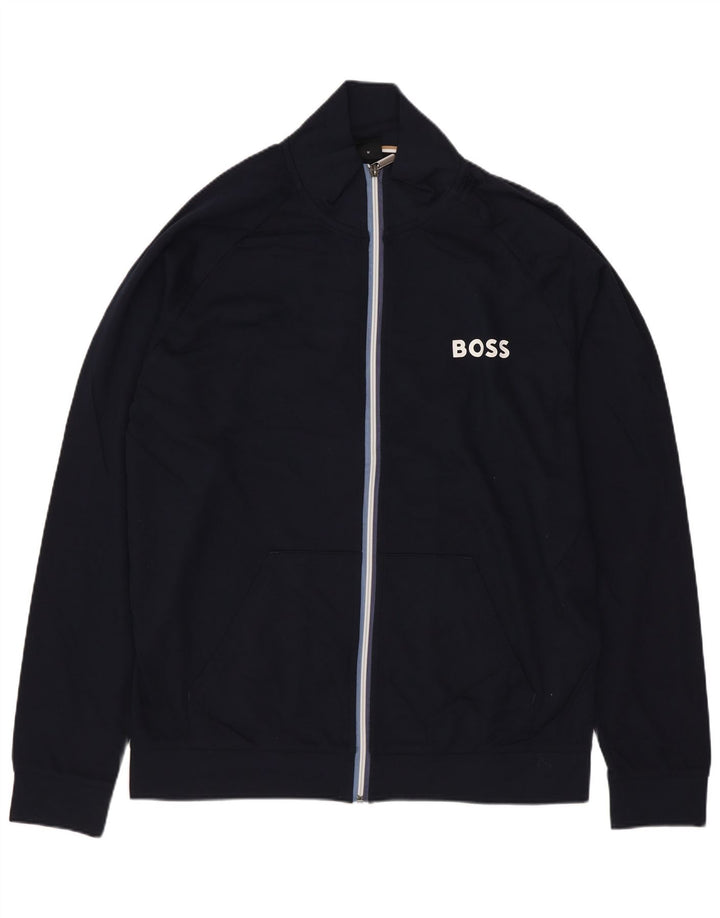 Hugo Boss Mens Graphic Tracksuit Top Jacket Medium Navy Blue Cotton