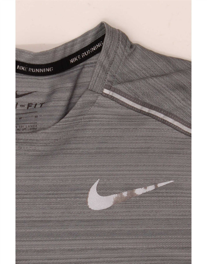 Nike Mens Dri Fit T-Shirt Top Medium Grey Striped Polyester