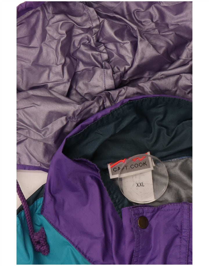 Capt. Cook Mens Hooded Rain Jacket UK 44 2XL Purple Colourblock Retro