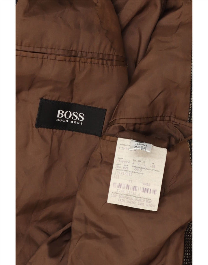 Hugo Boss Mens 3 Button Blazer Jacket EU 50 Large Brown Spotted Wool