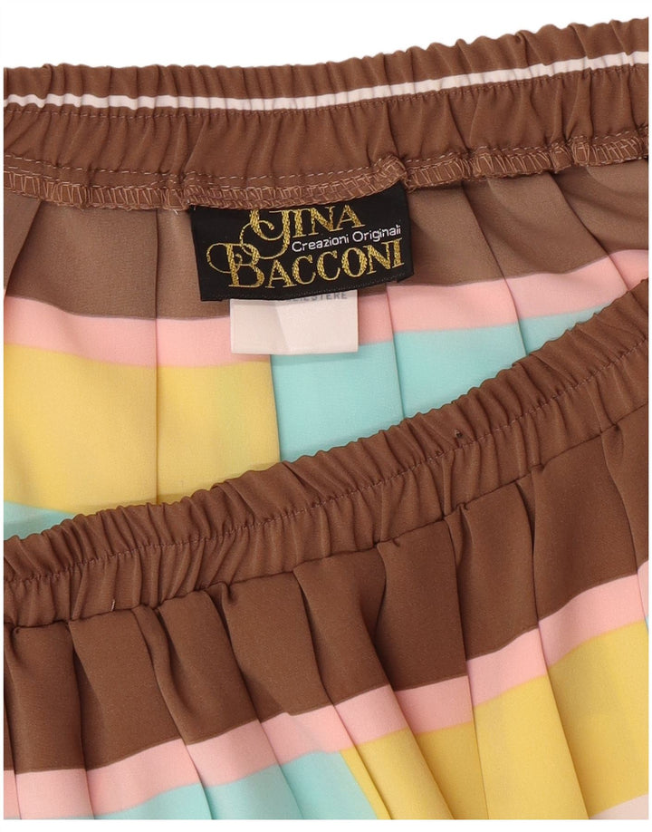 Gina Bacconi Womens Pleated Skirt UK 16 Large W32 Brown Geometric Classic