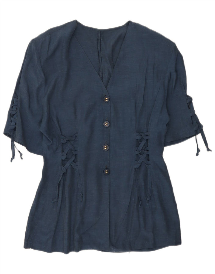 Vintage Womens 4 Button Short Sleeve Blazer Jacket UK 12 Medium Navy Blue