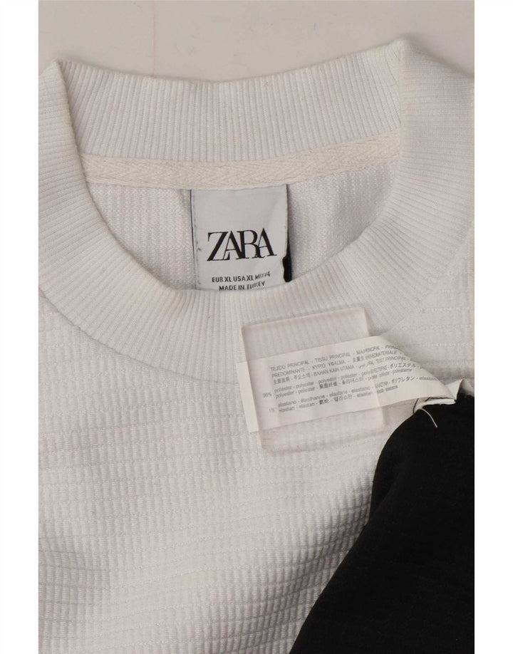 Zara Mens Sweatshirt Jumper XL White Colourblock Polyester