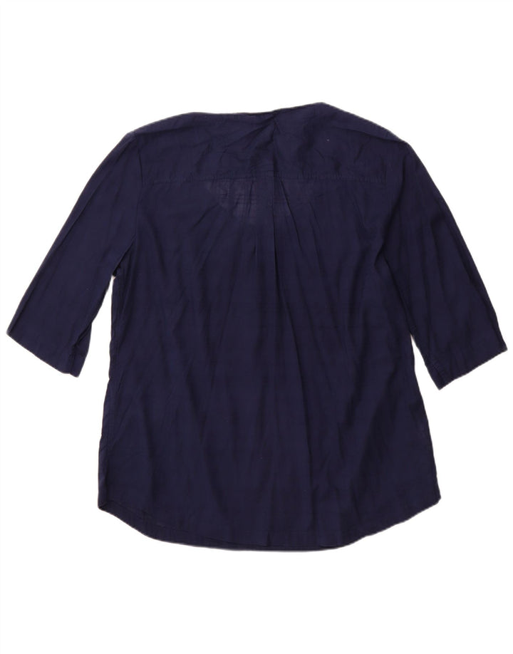 EDDIE BAUER Womens 3/4 Sleeve Blouse Top UK 18 XL Navy Blue Cotton
