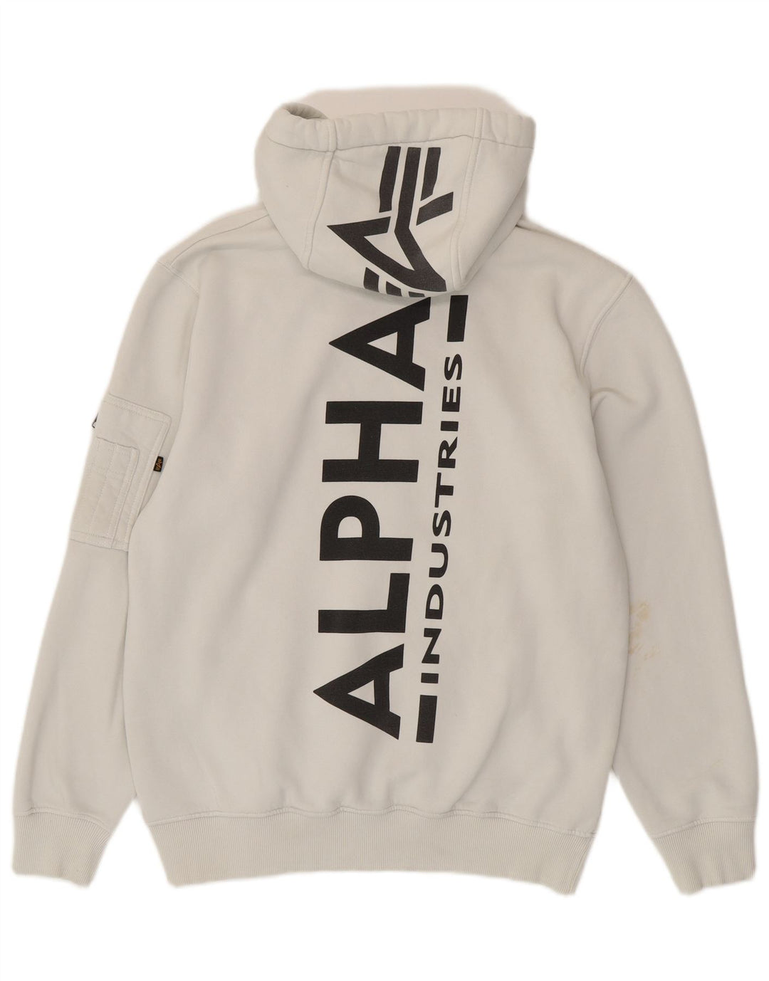 ALPHA INDUSTRIES Mens Graphic Hoodie Jumper Large White Cotton