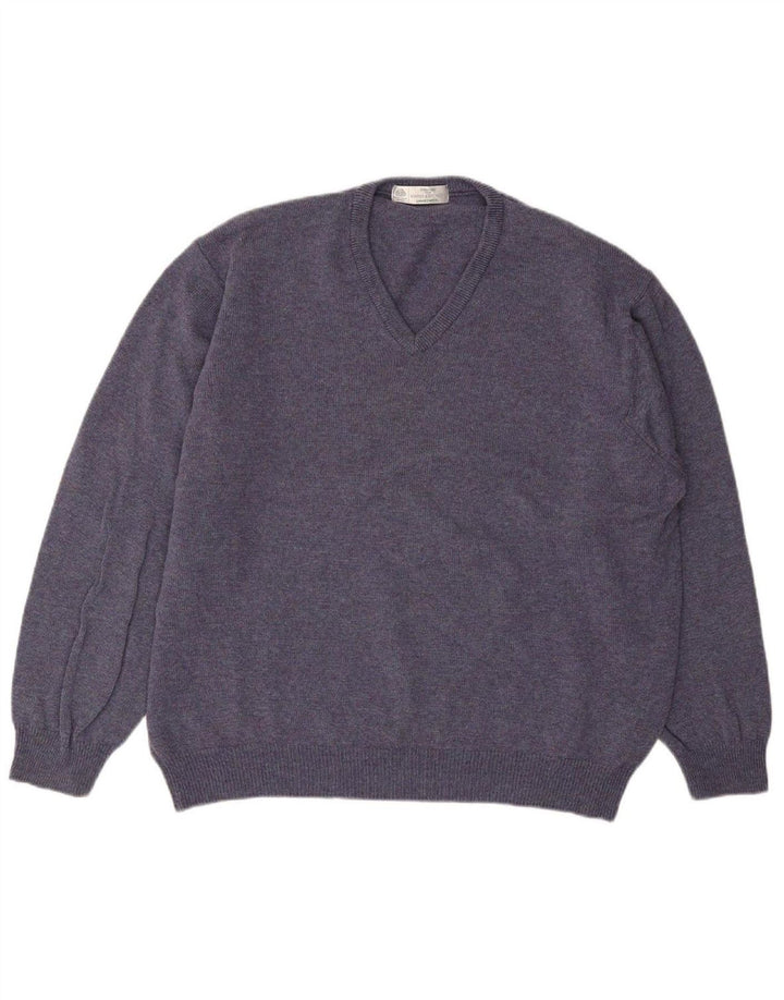 MARKS & SPENCER Mens V-Neck Jumper Sweater XL Blue Lambswool