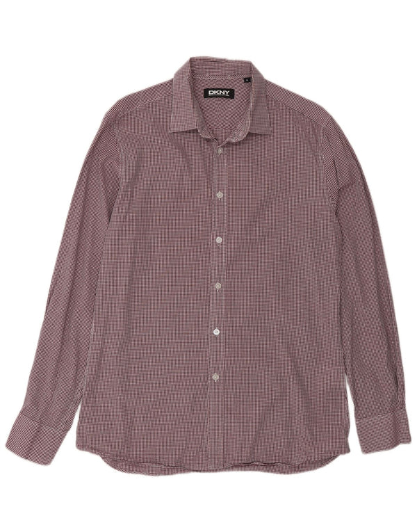 Dkny Mens Shirt Medium Burgundy Gingham Cotton