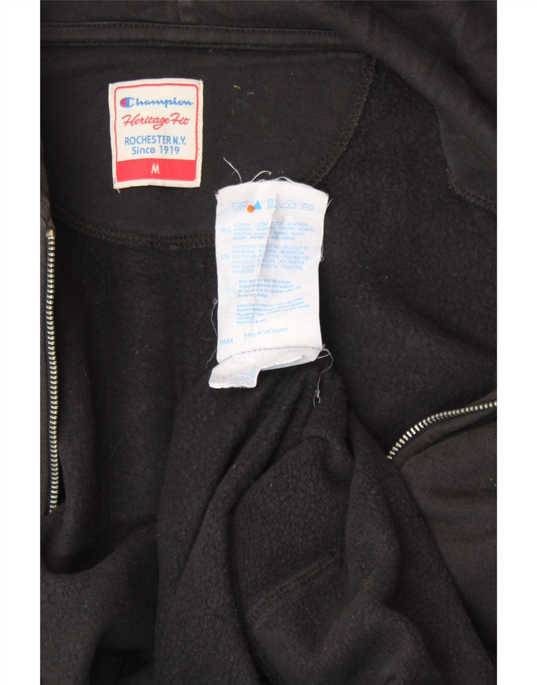 CHAMPION Womens Heritage Fit Zip Hoodie Sweater UK 14 Medium Black Cotton