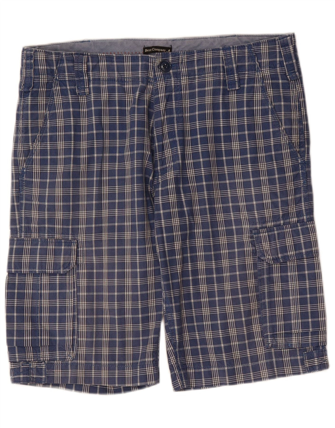 BEST COMPANY Mens Cargo Shorts IT 50 Large W34 Blue Gingham Cotton