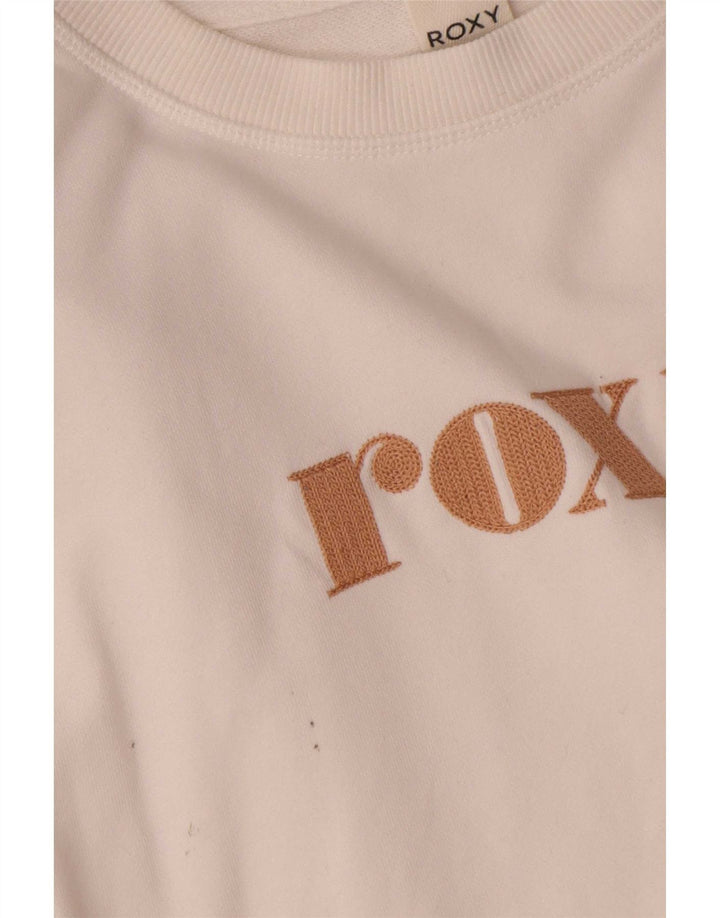 Roxy Womens Oversized Crop Graphic Sweatshirt Jumper UK 10 Small White