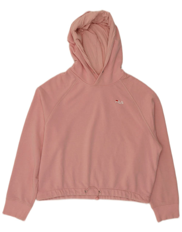 Fila Womens Crop Oversized Hoodie Jumper UK 14 Medium Pink Cotton
