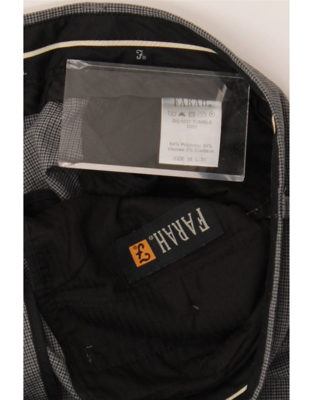 FARAH Mens Straight Suit Trousers W38 L31 Grey Check Polyester