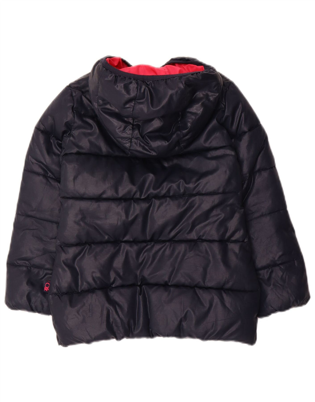 BENETTON Girls Hooded Padded Jacket 4-5 Years XS Navy Blue Polyester