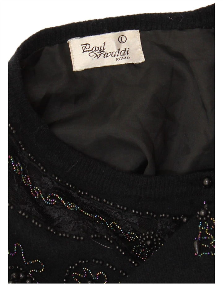 VINTAGE Womens Cardigan Sweater UK 16 Large Navy Blue Paisley