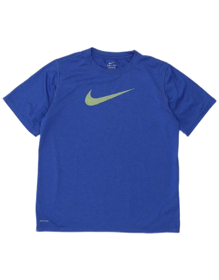 NIKE Boys Dri Fit Graphic T-Shirt Top 13-14 Years XL Blue Polyester