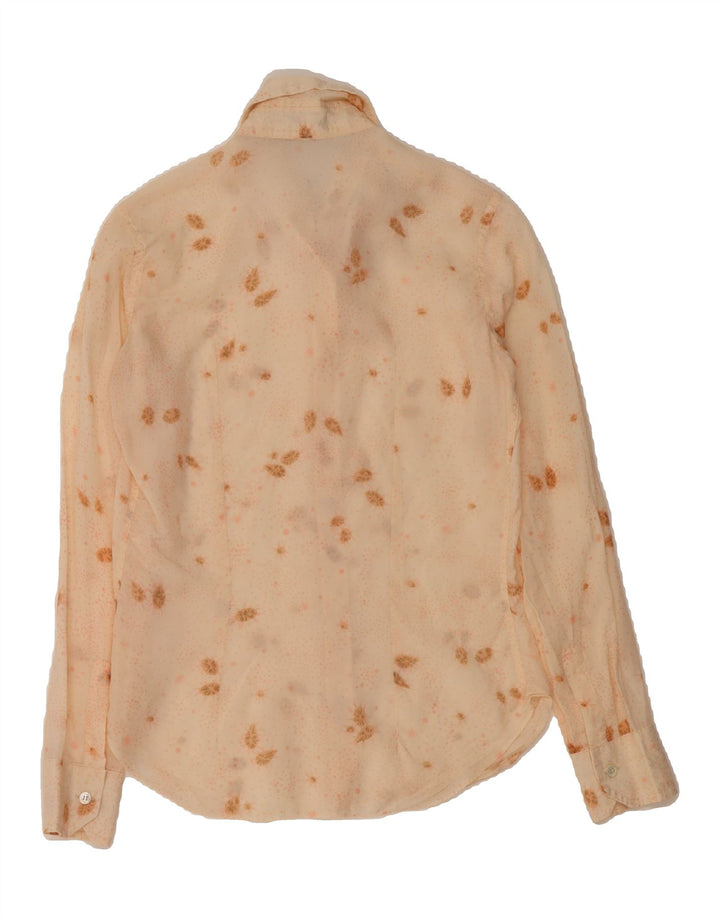 VINTAGE Womens Shirt UK 14 Medium Beige Floral Vintage Vintage and Second-Hand Vintage from Messina Hembry 