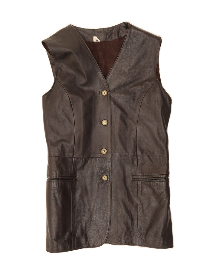 VINTAGE Womens Leather Gilet UK 12 Medium Brown Leather Vintage Vintage and Second-Hand Vintage from Messina Hembry 