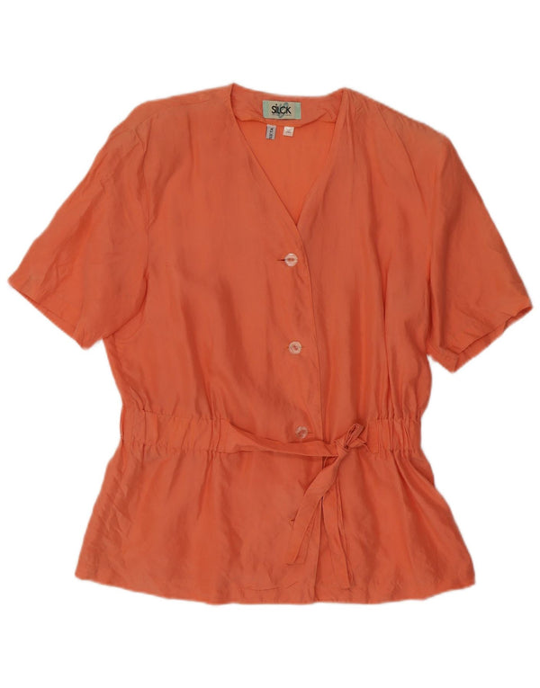 Vintage Womens Short Sleeve Blouse Top UK 12 Medium Orange Silk