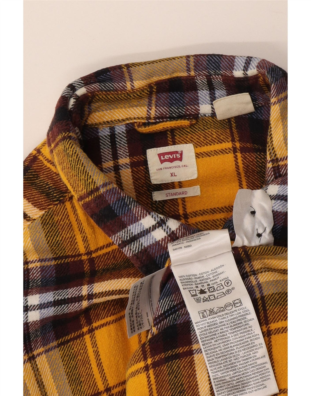 Levi's Mens Standard Fit Flannel Shirt XL Yellow Plaid Cotton
