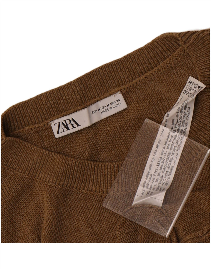 Zara Womens Crop Vest Top UK 14 Medium Brown Acrylic