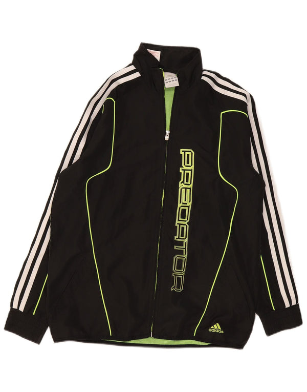 Adidas Boys Graphic Tracksuit Top Jacket 13-14 Years Large Black Polyester