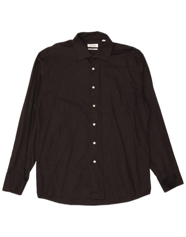 CALVIN KLEIN Mens Slim Fit Shirt Size 43 Large Black Cotton