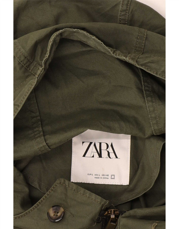 Zara Mens Hooded Parka Jacket UK 40 Large Khaki