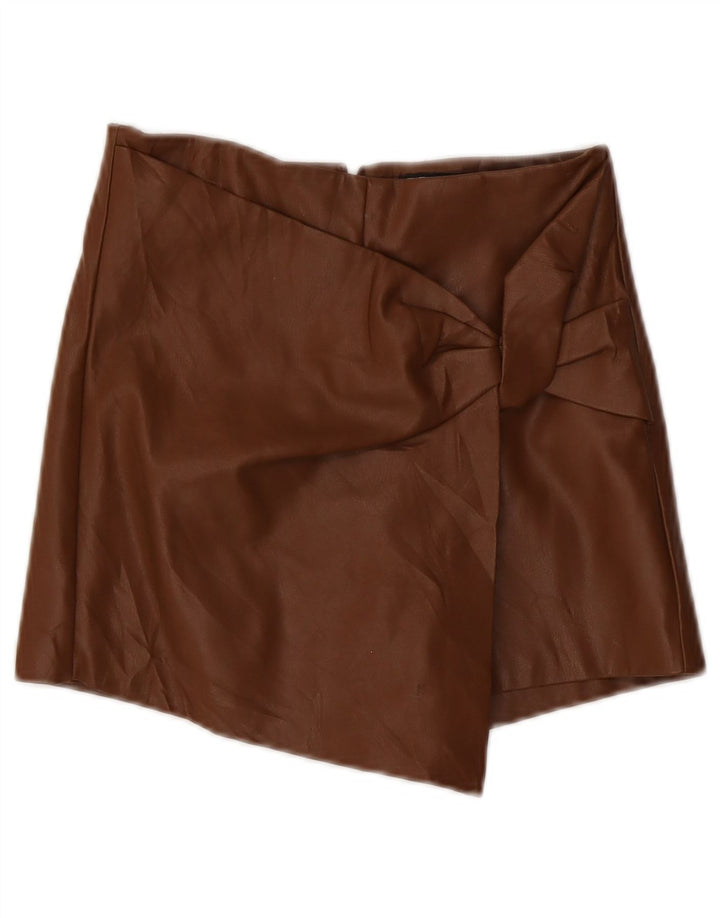 ZARA Womens Faux Leather Shorts XS W25 Brown Polyester