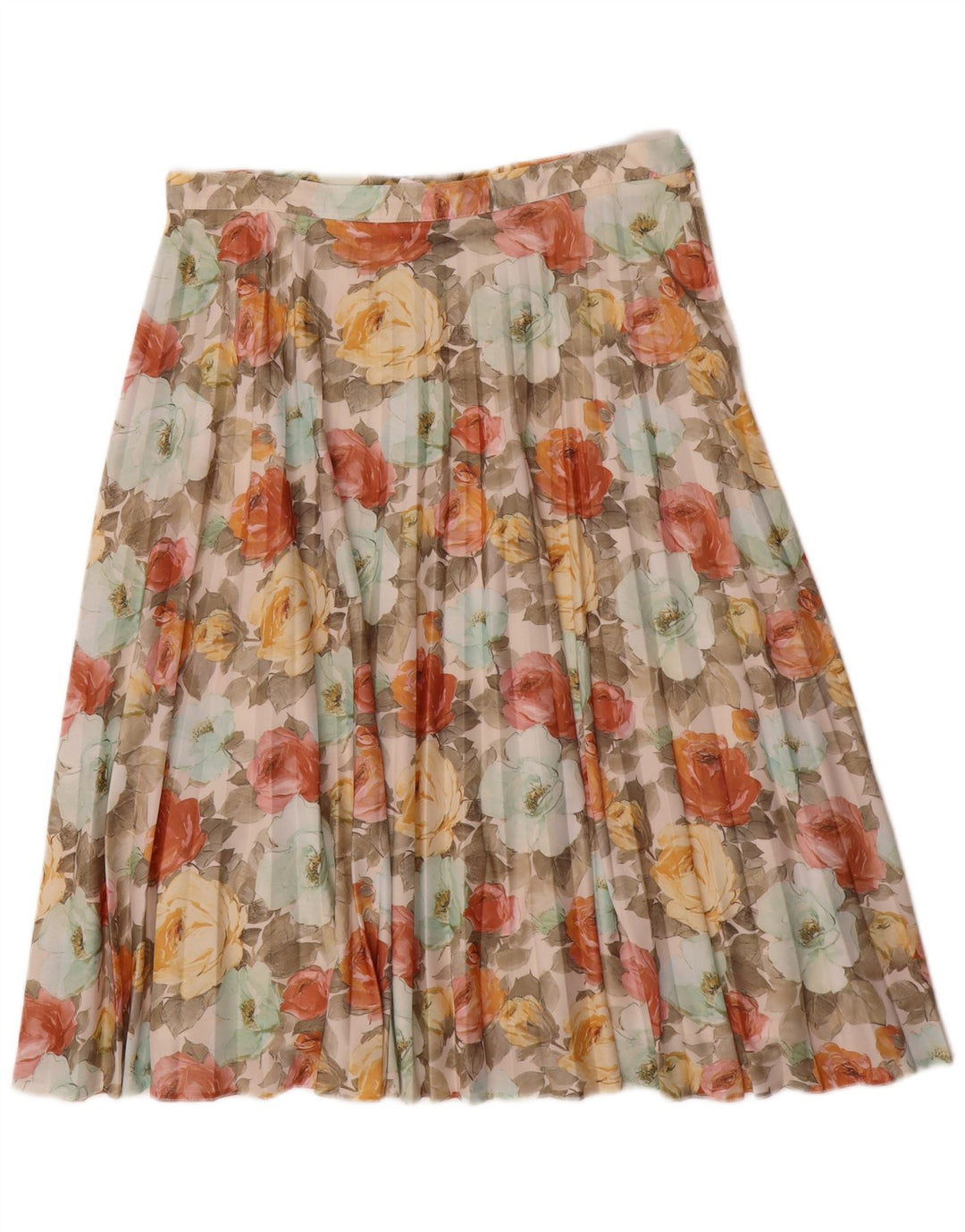 VINTAGE Womens Pleated Skirt EU 44 XL W32 Multicoloured Floral Polyester
