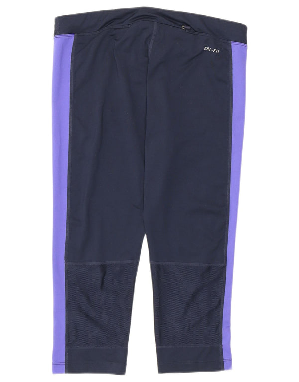 Nike Womens Dri Fit Capri Leggings UK 12 Medium Navy Blue Colourblock