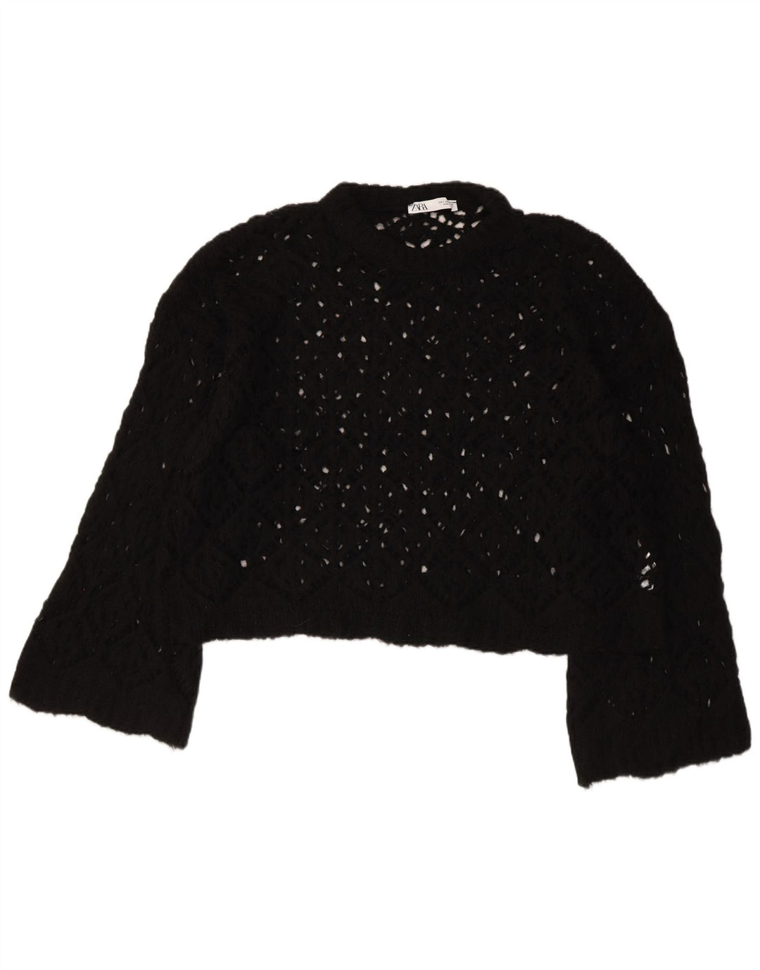 ZARA Womens Crop Oversized Boat Neck Jumper Sweater UK 16 Large Black