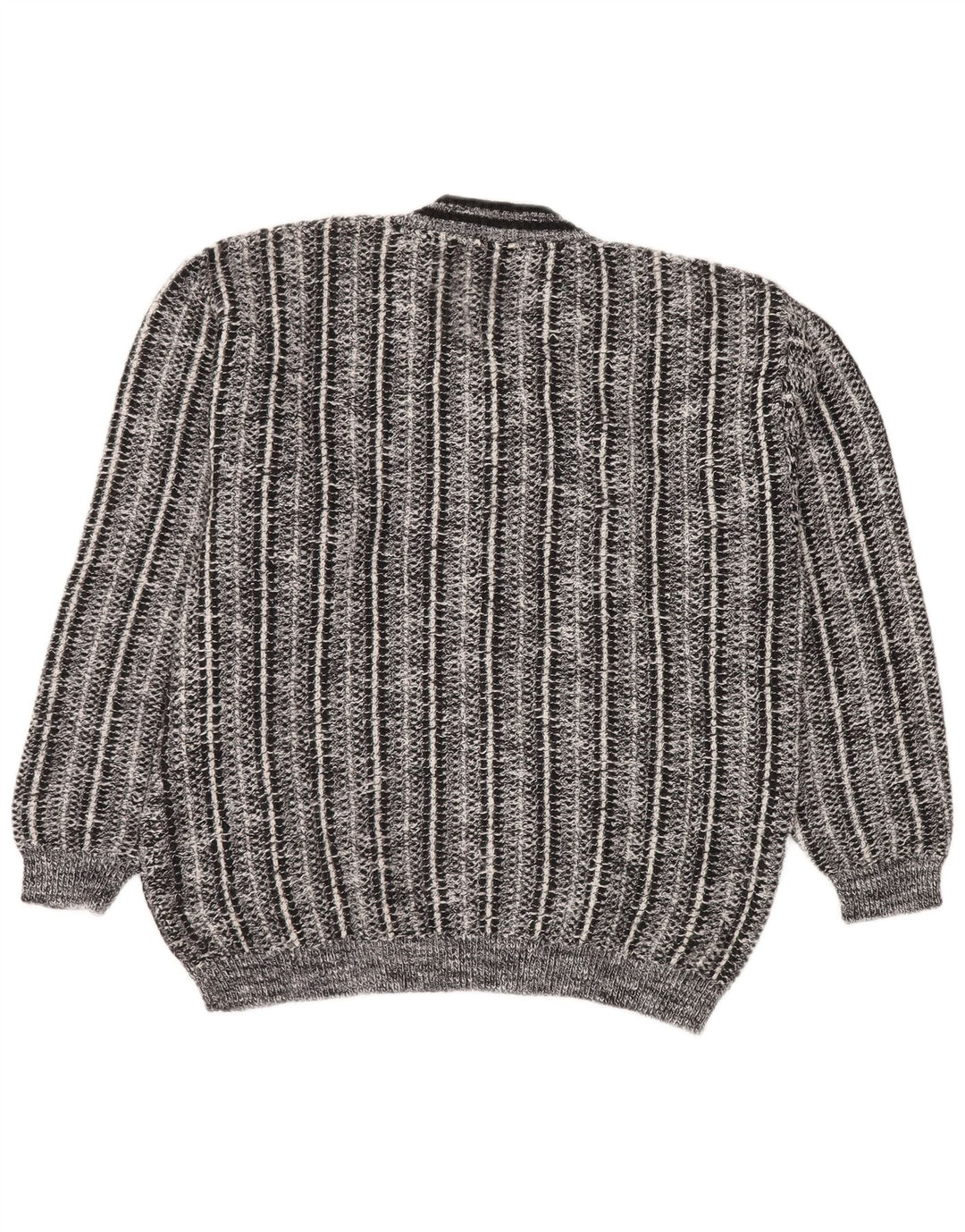 RODES Mens V-Neck Jumper Sweater Large Grey Striped Acrylic