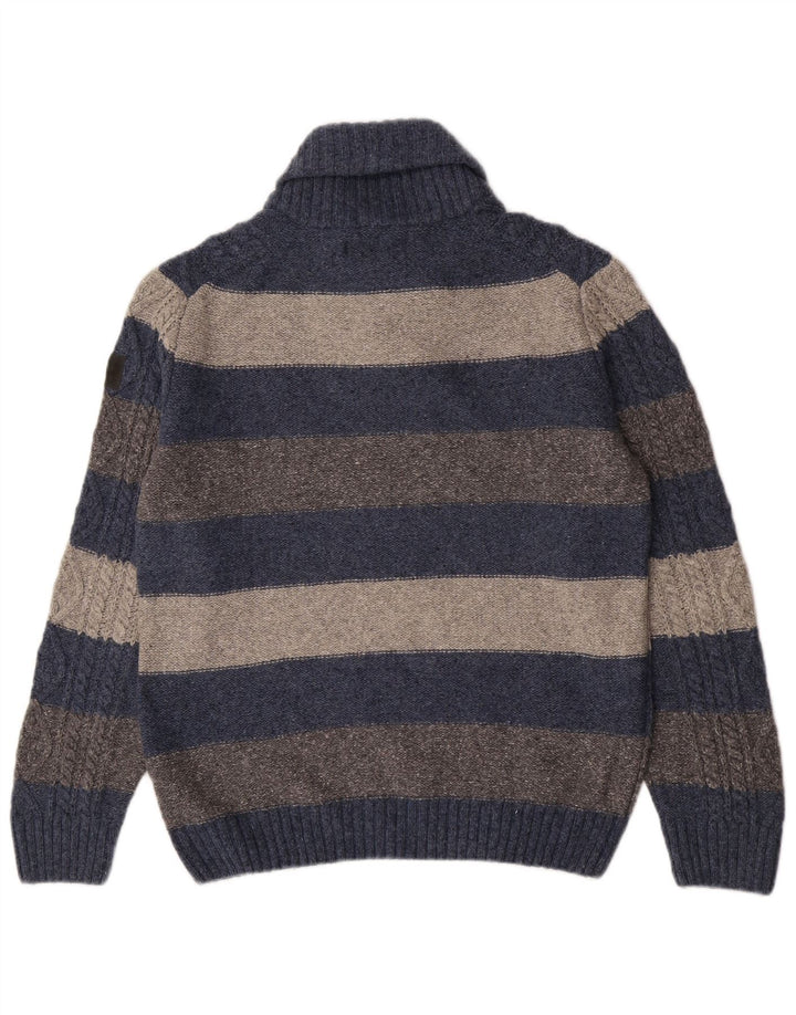 Marlboro Classics Mens Shawl Neck Jumper Sweater Large Blue Striped Wool