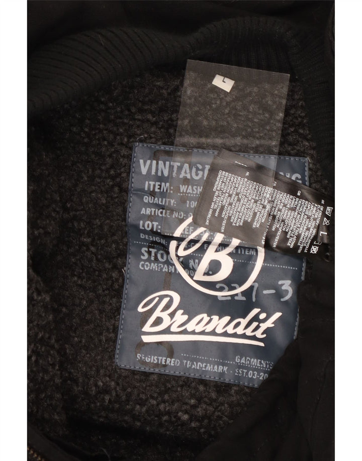 BRANDIT Mens Graphic Hooded Military Jacket UK 40 Large Black Polyester