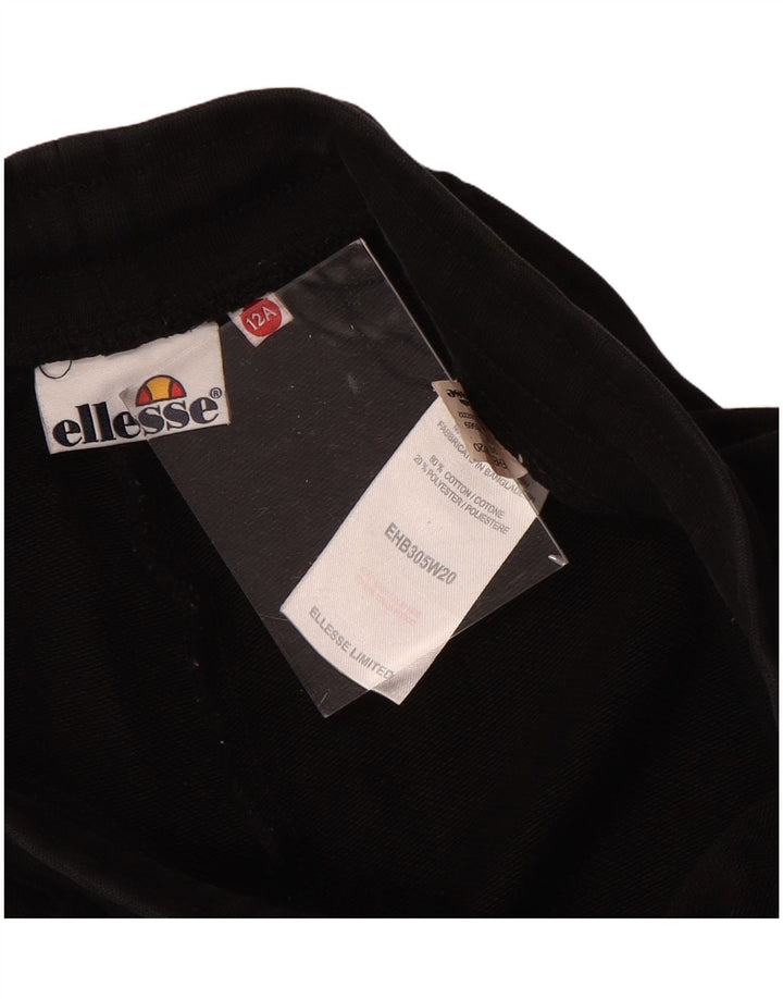 ELLESSE Boys Graphic Tracksuit Trousers Joggers 11-12 Years Black Cotton