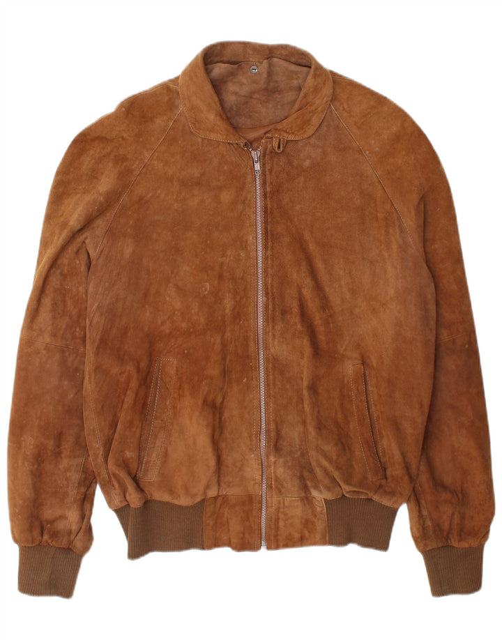 Vintage Mens Suede Bomber Jacket IT 50 Large Brown
