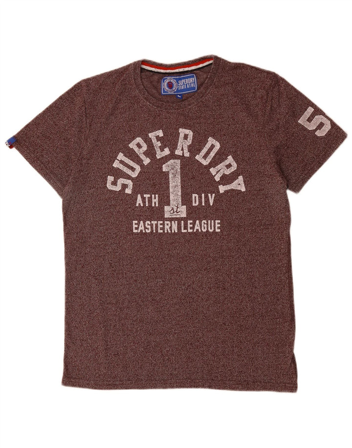 SUPERDRY Mens Graphic T-Shirt Top Large Purple Flecked Cotton