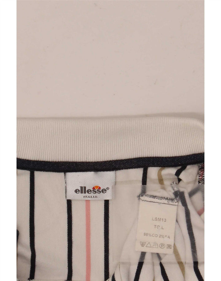 Ellesse Mens Polo Shirt Large White Striped Cotton